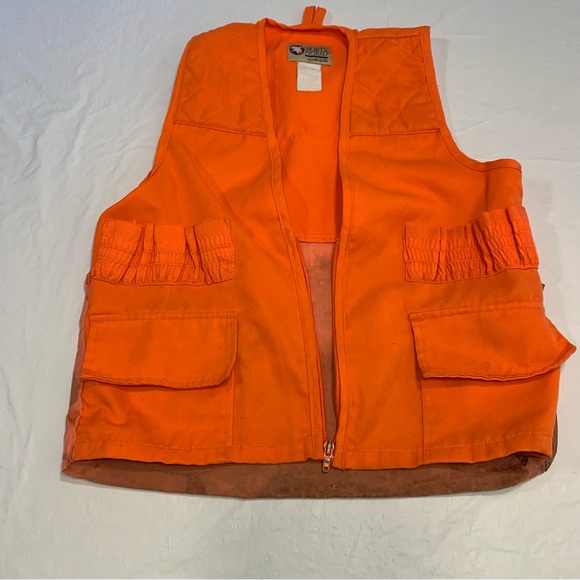 Sports Afield Blaze Orange Hunting Vest Game Pouch Youth Medium 12/14 Stained - Picture 1 of 6